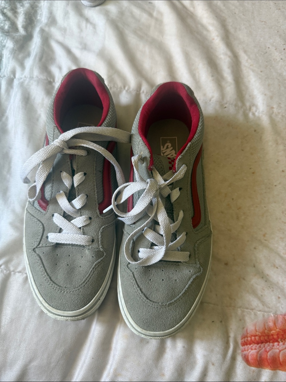 Vans Kids Gray Skate Sneakers with Red Accents